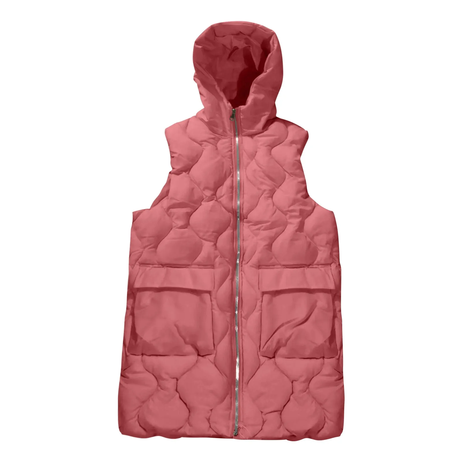 Winter Warm Medium Length Vestes Women's Sleeveless Hooded Vests Coat Ladies Loose Pockets Casual Zipper Jacket Waistcoat Female