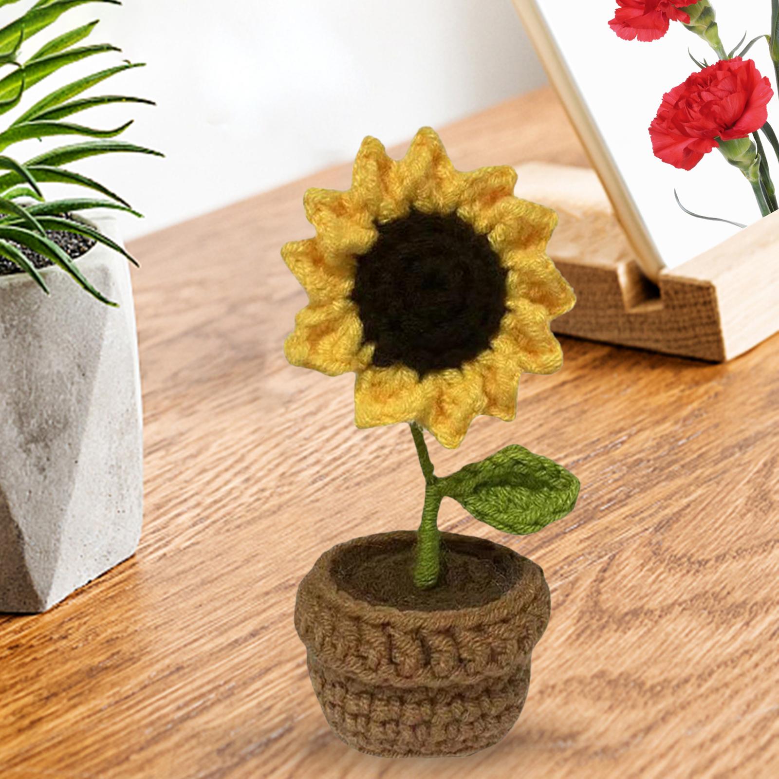 Handmade Crochet Flowers Car Accessories Flowerpot Mini Potted Flowers Dashboard Decoration for Indoor Ornament Birthday Gift