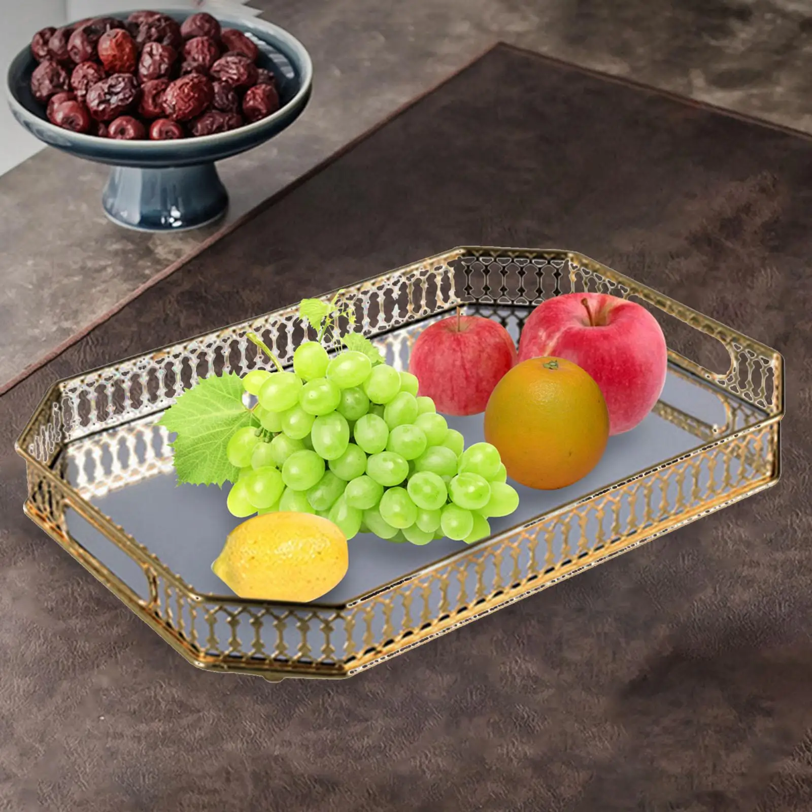 Mirror Serving Tray Fruit Plate Metal Serving Tray for Candy Dessert Earring