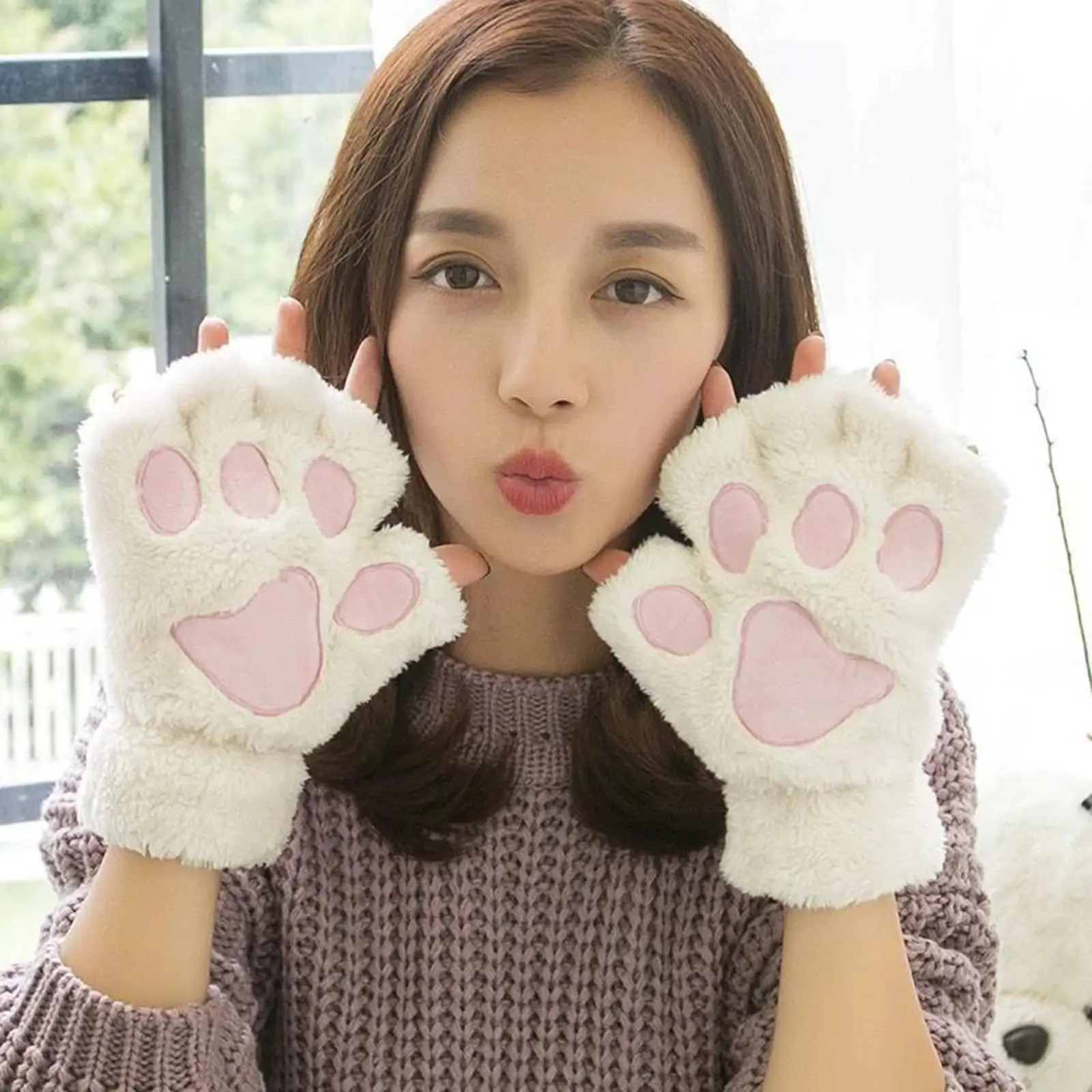 Cat Paw Claw Gloves Women Half Finger Fingerless Teens Girls Warm Soft Glove