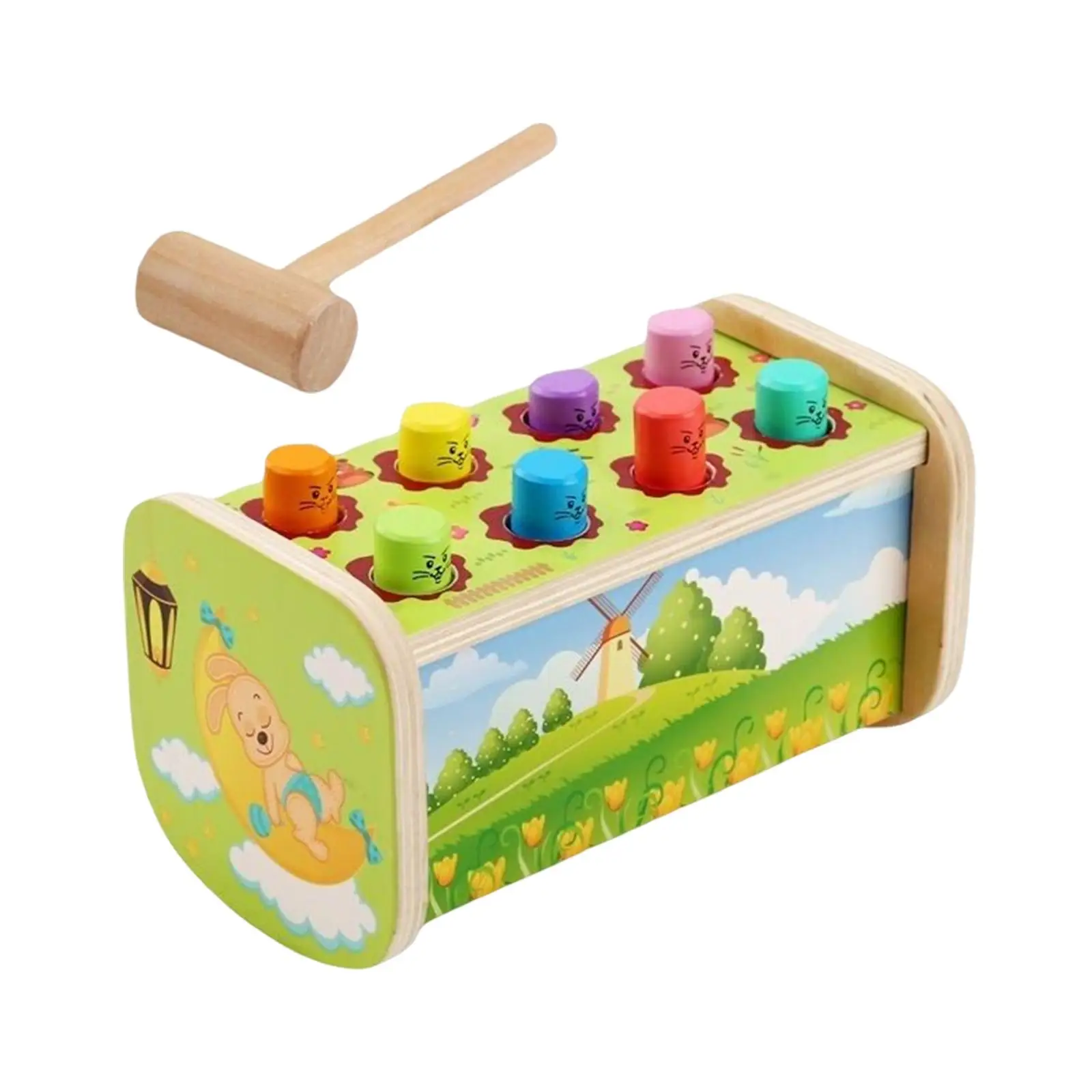 Pounding Bench with Pegs and Mallet Color Recognition Fine Motor for Birthday Gifts