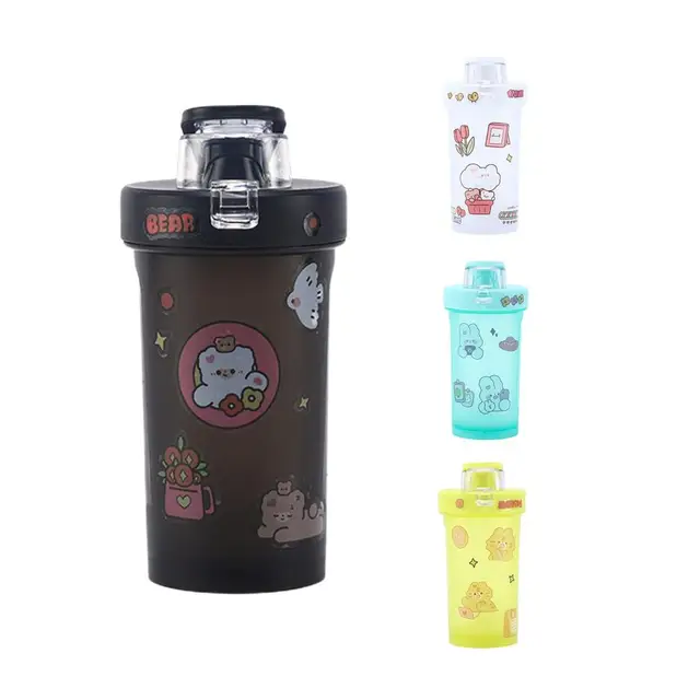 300ml Shaker Bottle With Cartoon Sticker Good Sealing Wide Mouth Large  Capacity Food Grade Drinking Plastic Protein Powder Shaker Cup For Gym