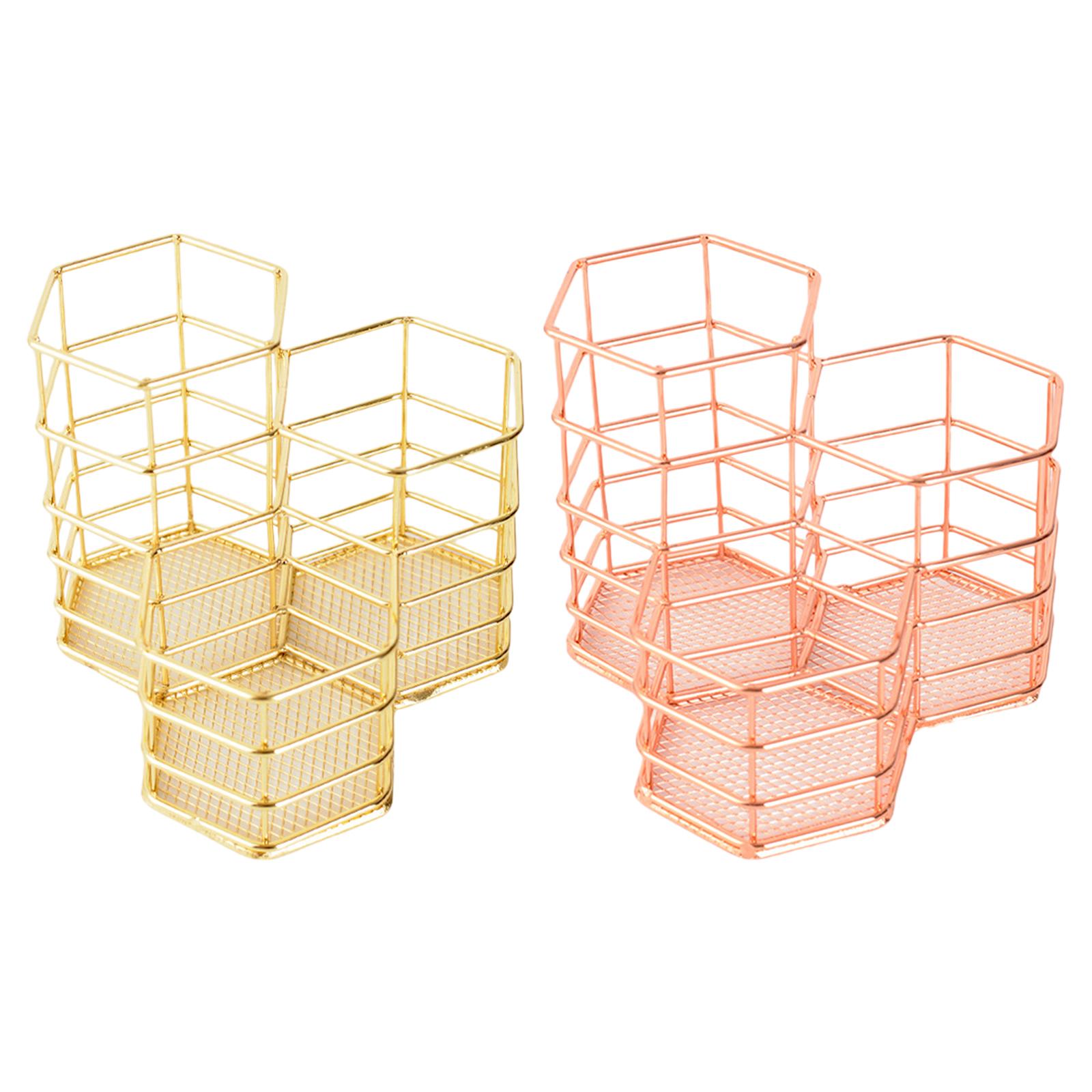 Hollow Out Storage Basket Container Compartments Brush Holder for Stationery Makeup