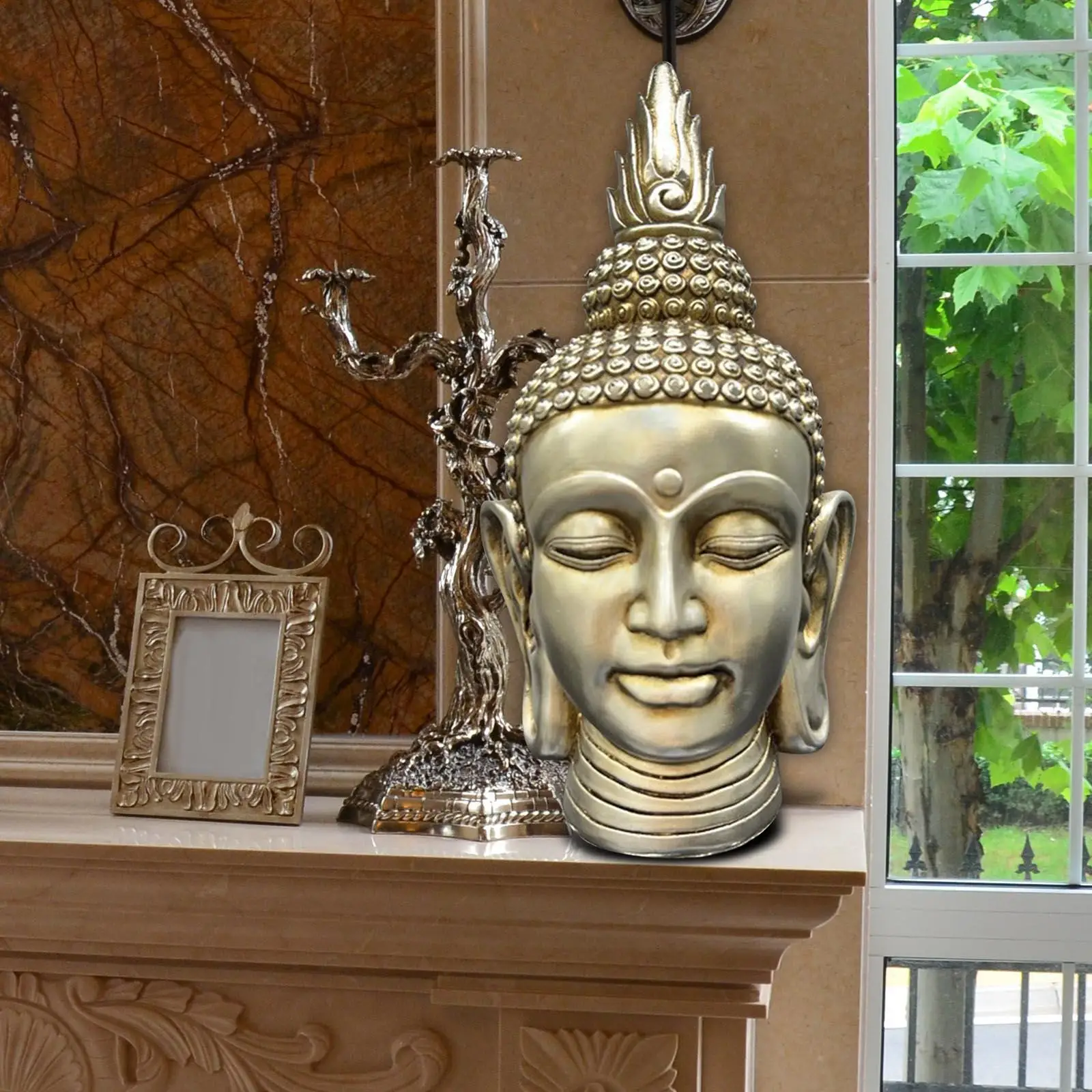 Polyresin Buddha Head Statue Figurine Sculpture Versatile Collectible 17x17x31cm
