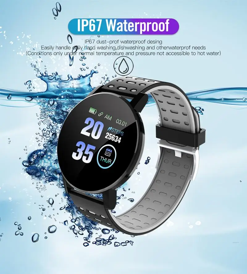 2022 119Plus Smart Watch Blood Pressure Sport Tracker Waterproof Bluetooth Smart Bracelet Heart Rate Monitoring For Android Ios