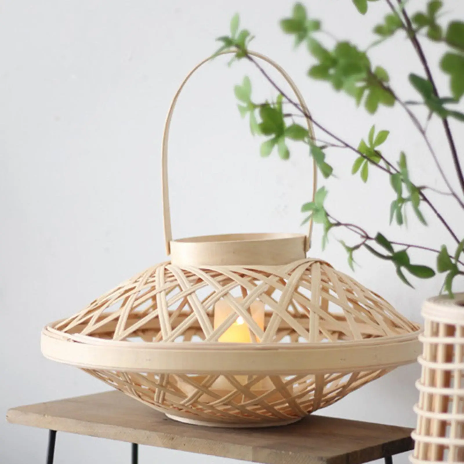 Pastoral Bamboo Candle Lanterns Farmhouse Lantern Handmade Candle Holder for Home