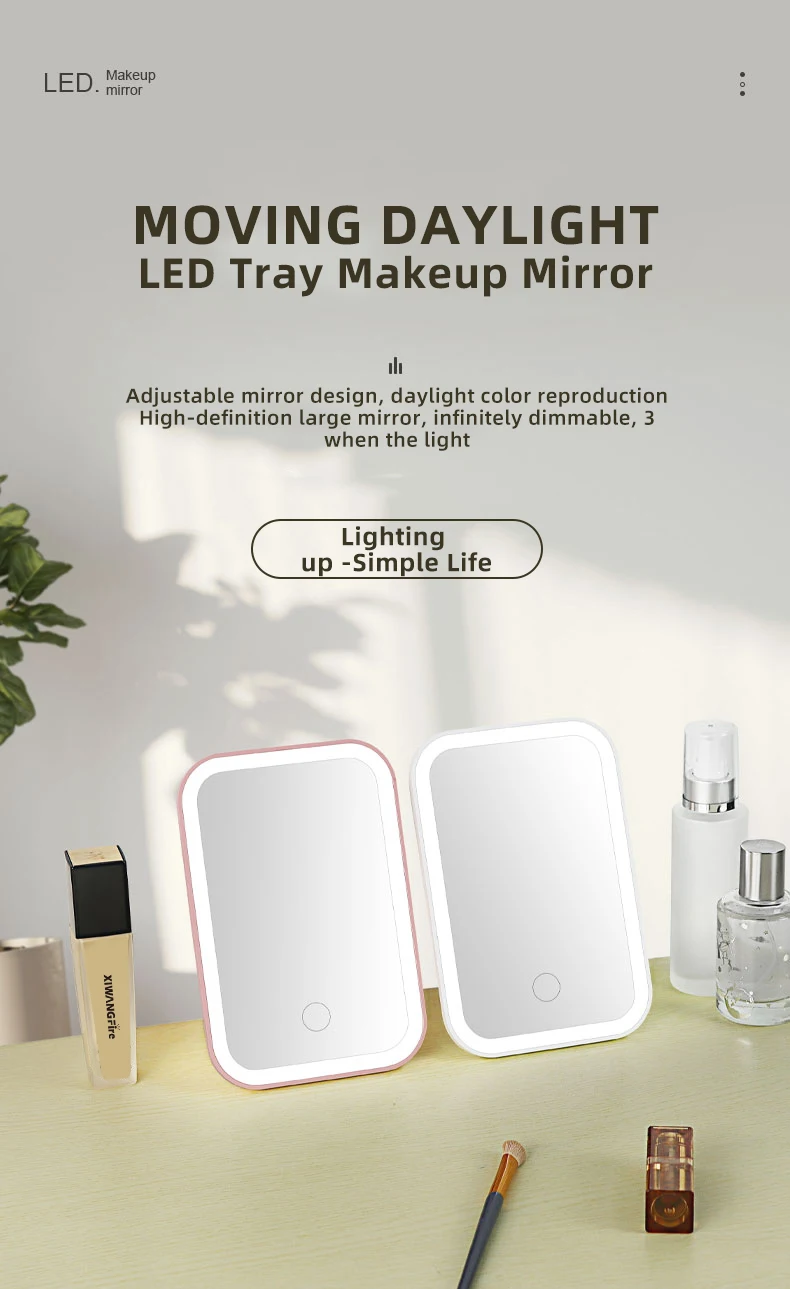 Description Picture 2 of itemMakeup Mirror With Light White LED Daylight Vanity Mirror Detachable/Storage Base 3 Modes Mirror With Light Gift USB Cable