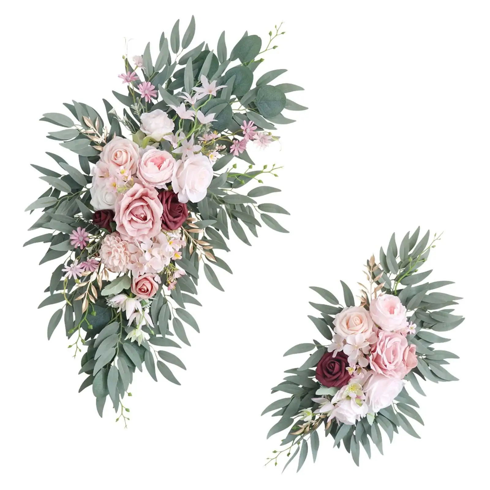 2Pcs Artificial Floral Swag Rustic Wedding Arch Flower Swag Artificial Flower Arch Decor for Reception Wedding Chair Table