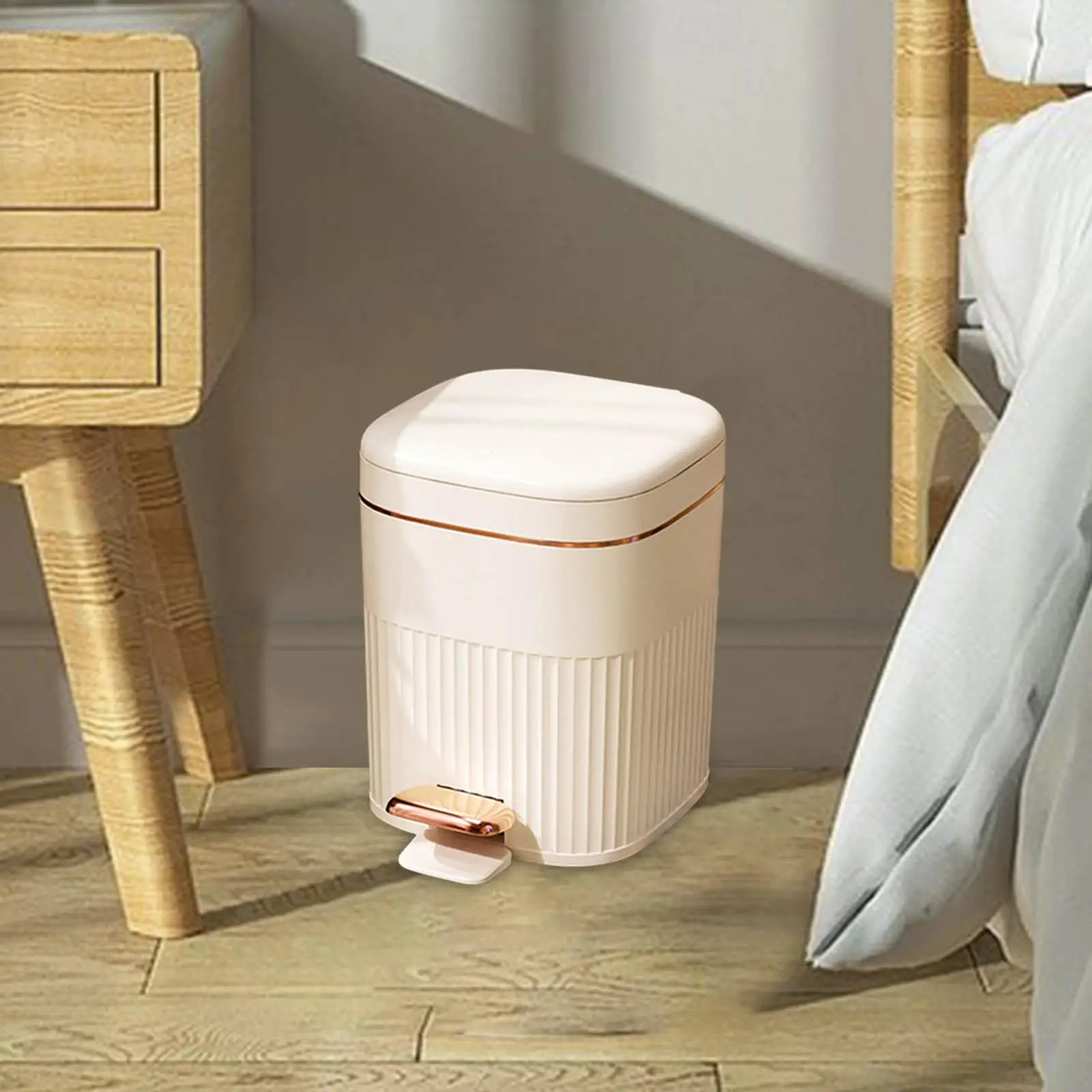 Step Trash Can Rectangular Paper Basket Modern Waterproof Foot Pedal Garbage Bin for Bedroom Toilet Office Living Restroom