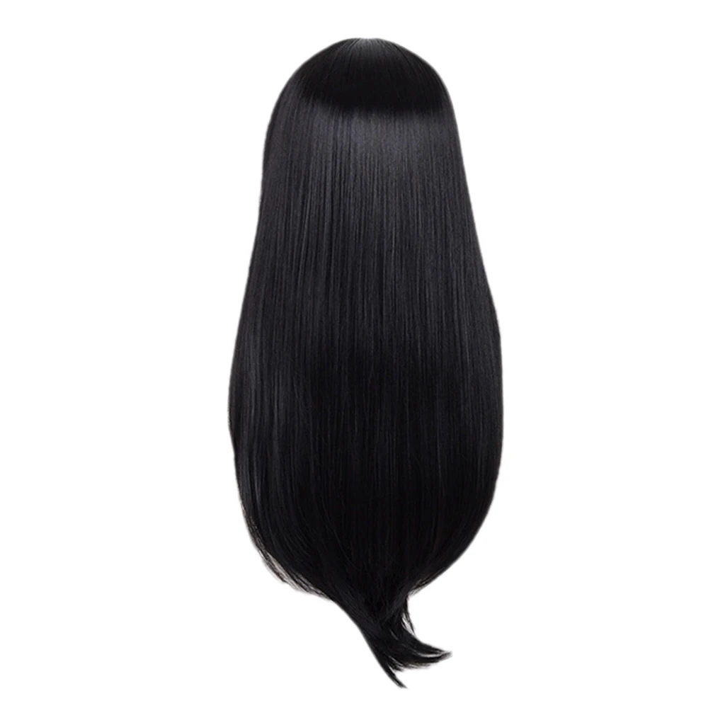 23`` Natural Silky Real Human Hair Black Long Straight Wigs Full Hairpieces