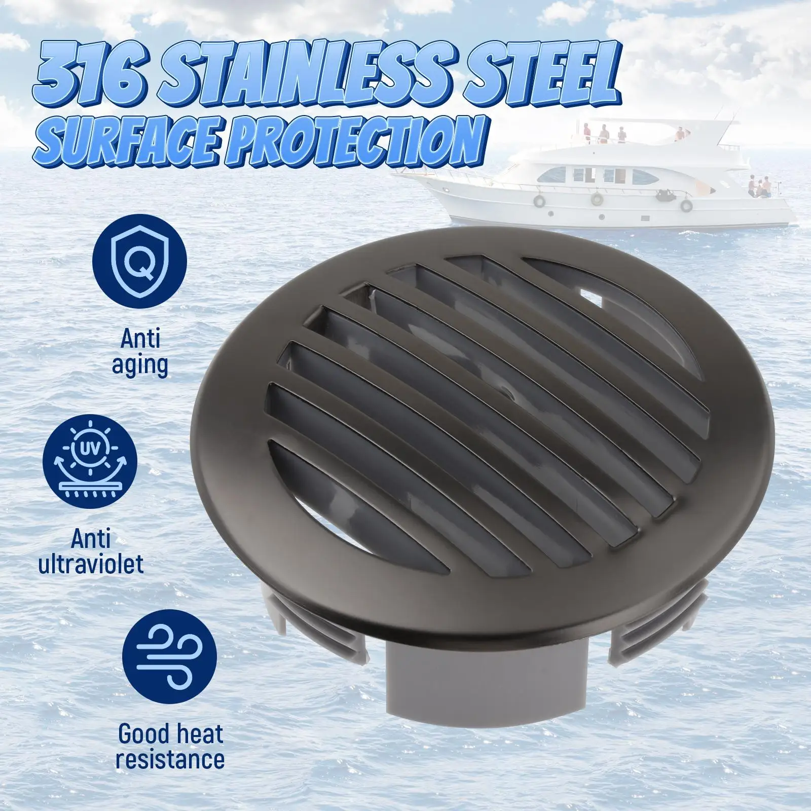 Grill Airflow Vent Cover 3.5inch 316 Stainless Steel Accessories Round Air Vent Grill Cover for Ships RV Boats Deck Yachts