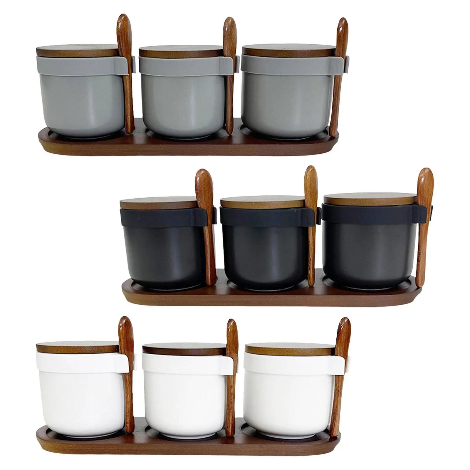 3x Ceramic Seasoning Condiment Jar Set Food Storage Canister Ceramic Spice Jars Seasoning Box for Pepper Counter