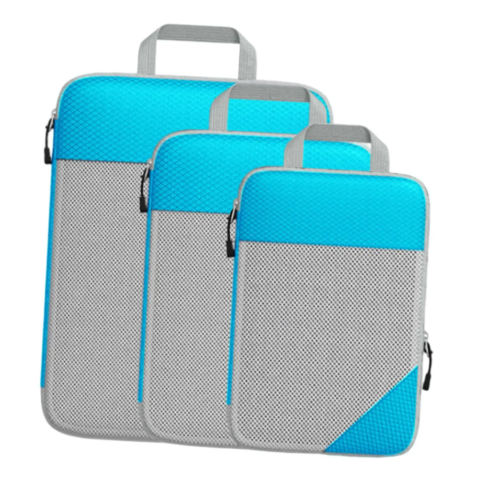 Set of 3 Packing Cubes Travel Organizers Mesh Storage Bags widening Hand Strap Water Resistant for Women and Men Space Saving
