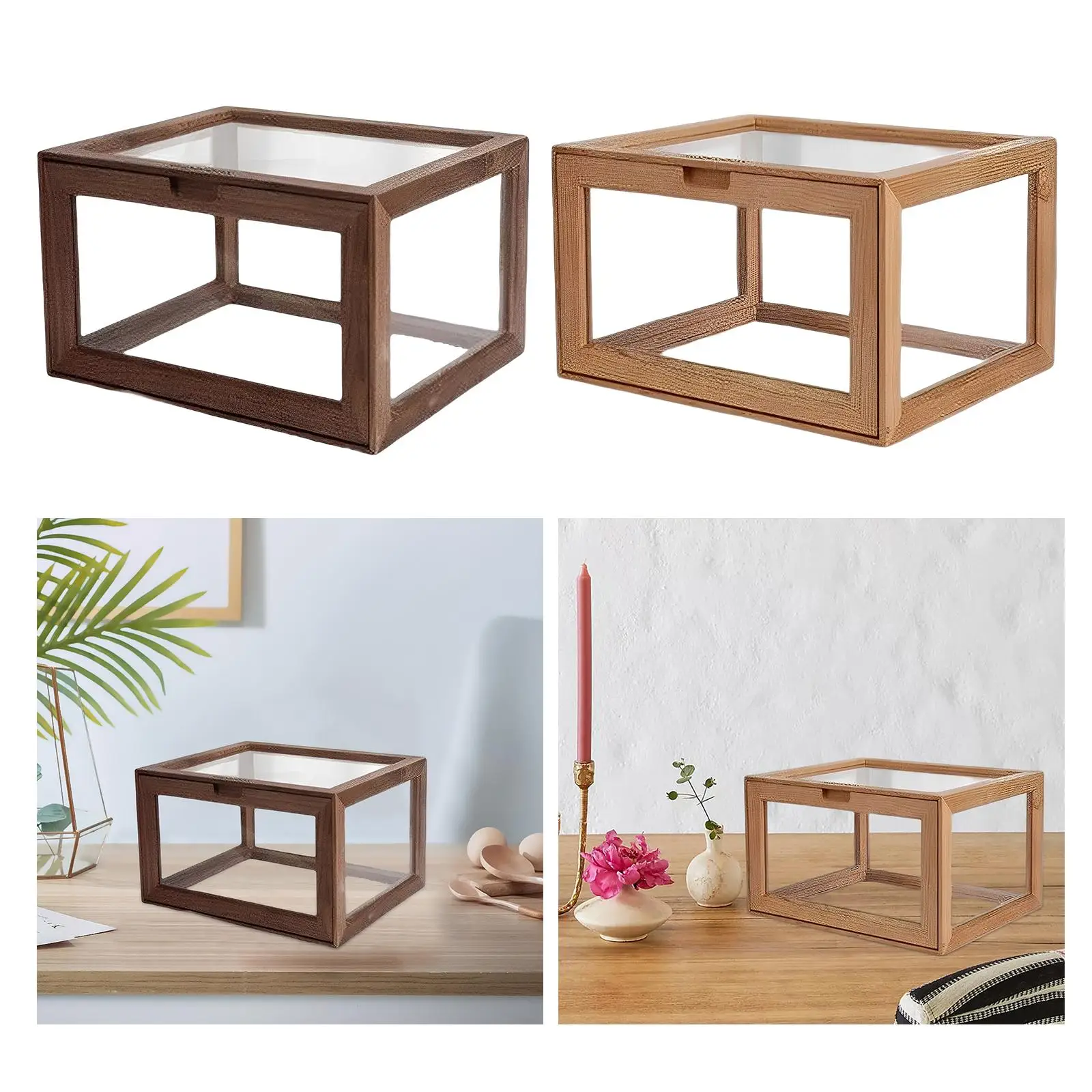 Wooden Glass Display Case Drop Front Free Standing Clear Display Storage Box Dollhouse Display Box for Living Room Minifigures