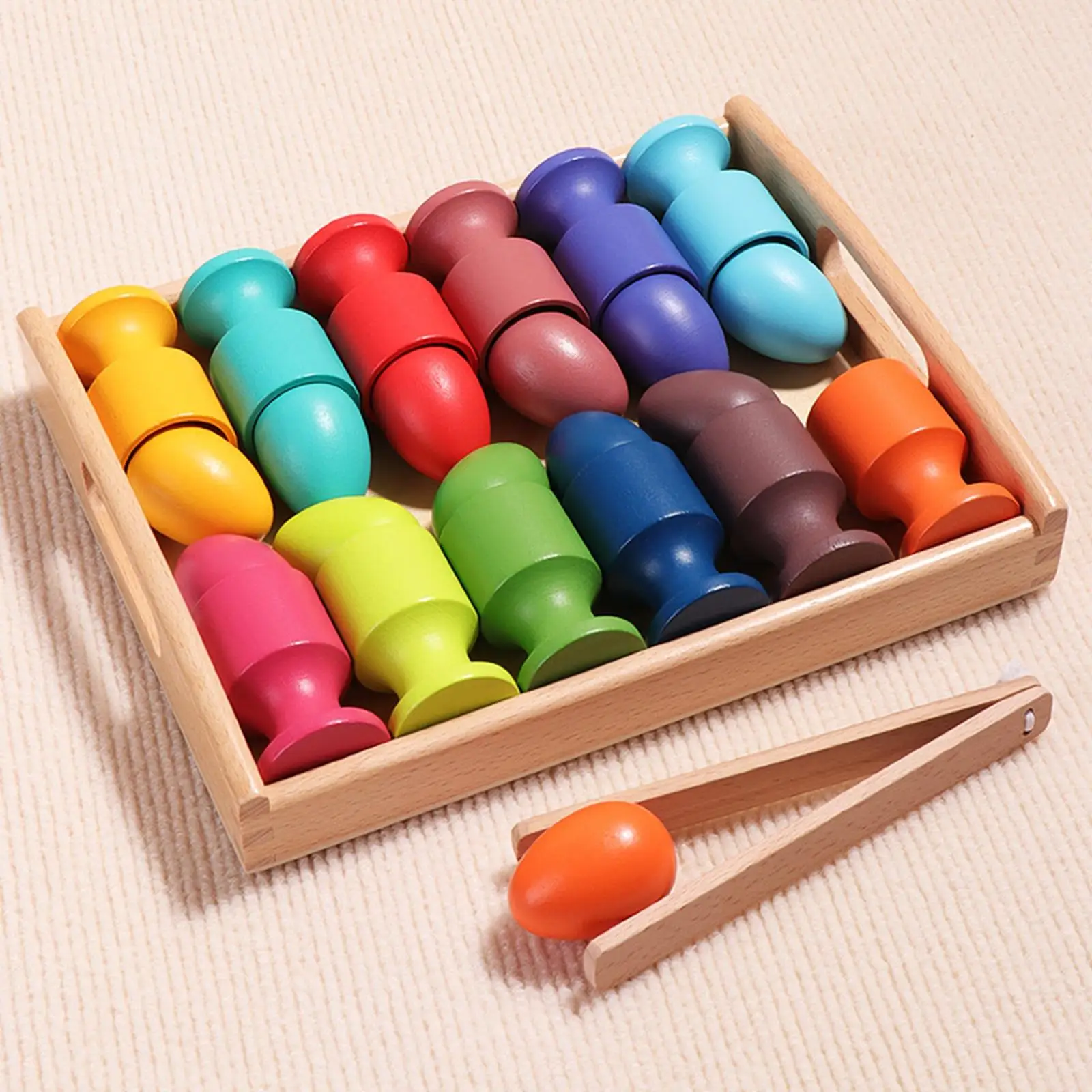 Montessori Color Recognition Fine Motor Wooden Sorter Game Egg Balls in Cups for Toddlers Kids Baby Children Counting Toys