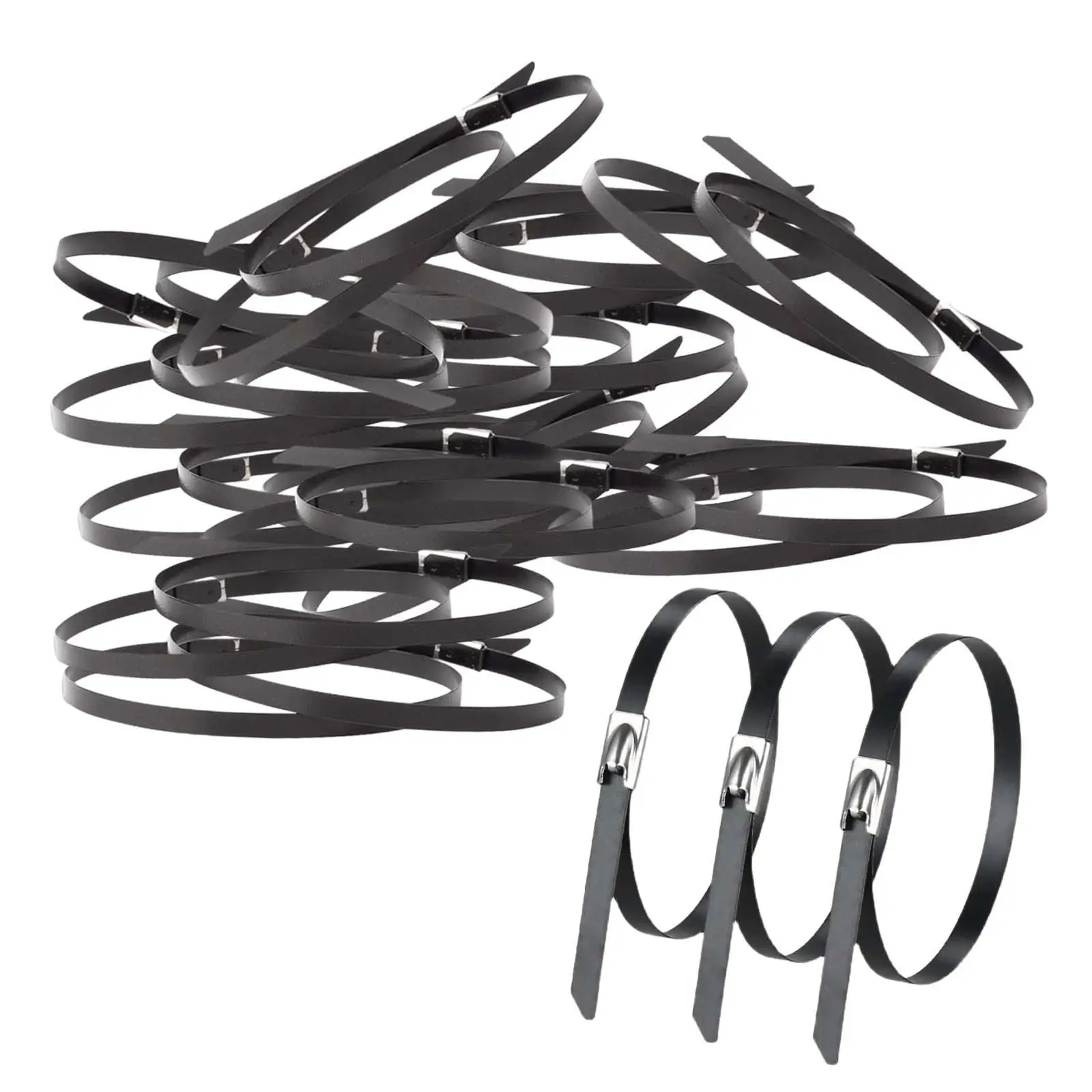 100Pcs 304 Stainless Steel Cable Ties Wrap Coated Sturdy Practical Heavy Duty Accessories Black Color Versatile for Farms Pipes