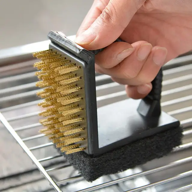 3 in 1 Grill Brush with Scraper Copper Wire Brush BBQ Cleaning