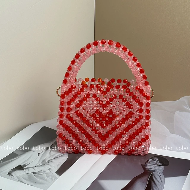 Love Texture Women's Fashion Handbag Handmade Beaded Purse Bags for Women  2023 Ladies for Party Dinner Vacation Handle Designer