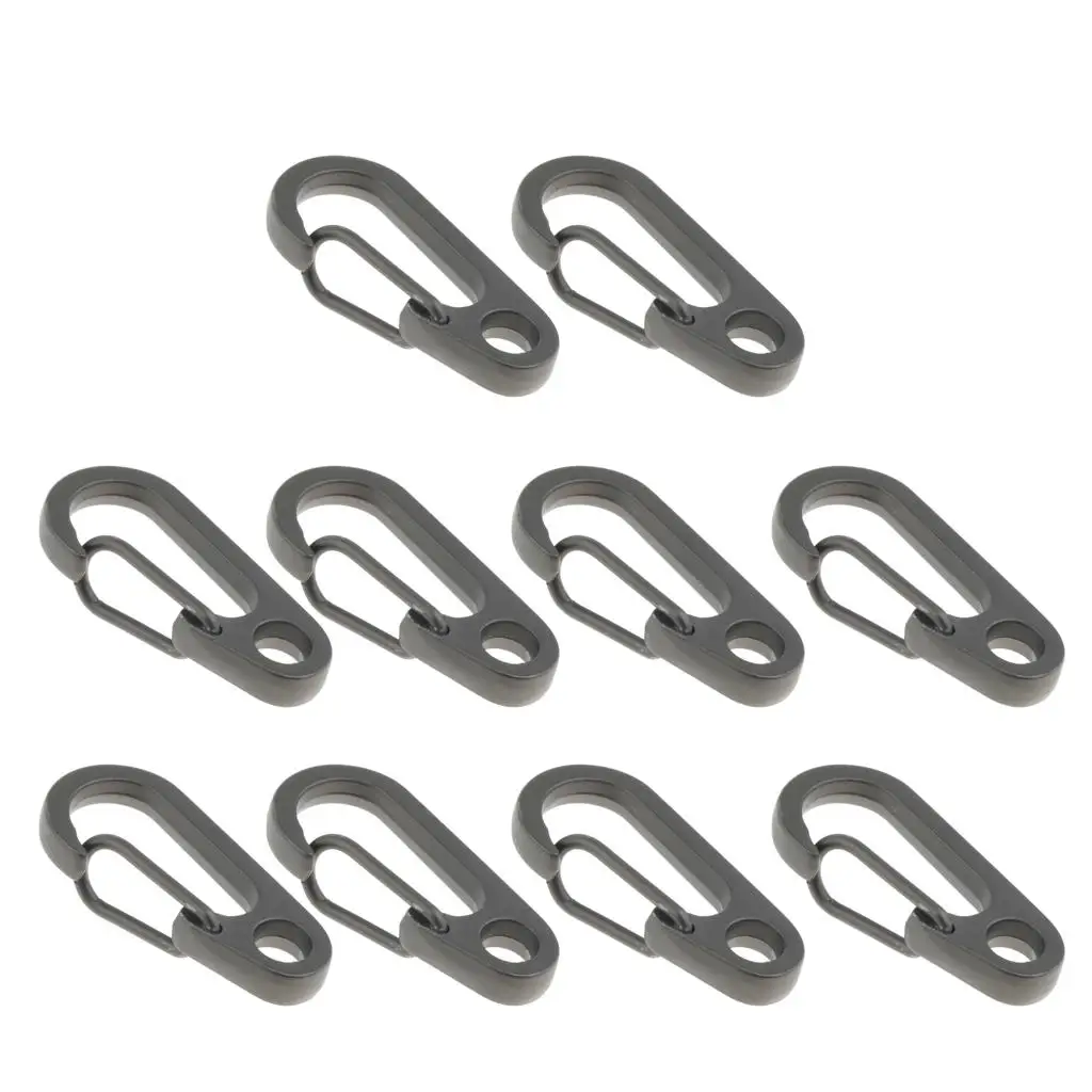 10Pcs Mini  Key Buckle  Spring Clip Hook Carabiner Keychain Gray