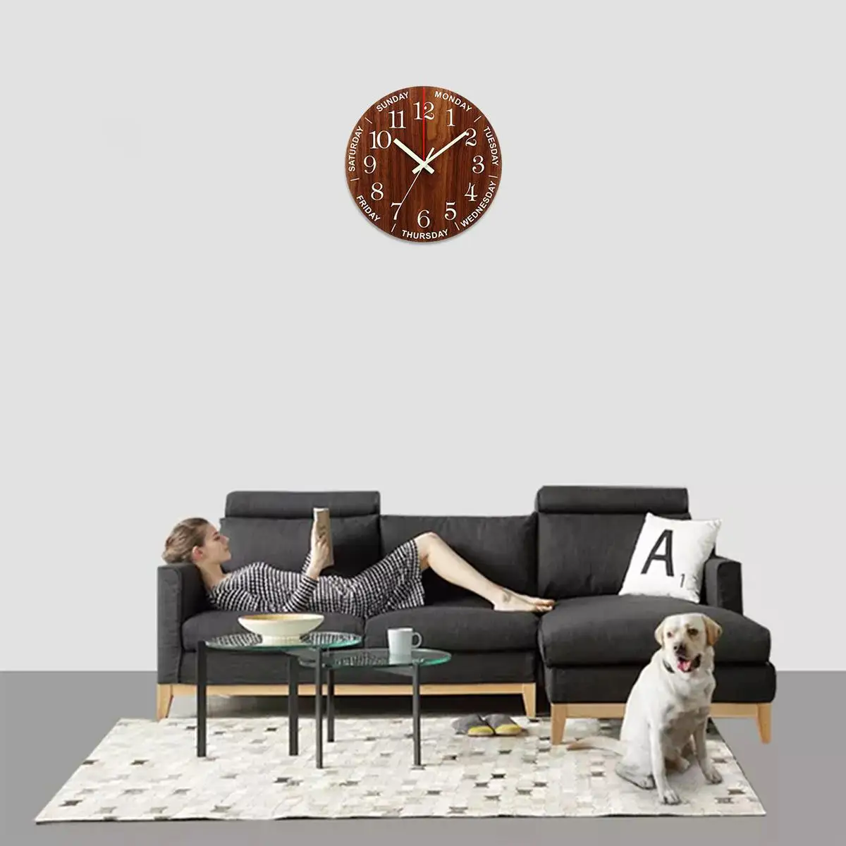 12 Inch 3D Luminous Wall Clock Creative Wood Round Clock Nordic Minimalist Week Watch Clocks Mute Quartz Wall Clock Home Decor