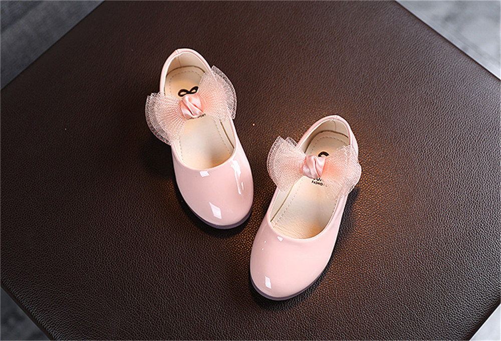 Mädchen Leder Schuhe, Einfarbig Weiche Sohle Flache Schuhe mit Dekorative Bogen Knoten, blass Rosa/Beige/Schwarz – Detail 5