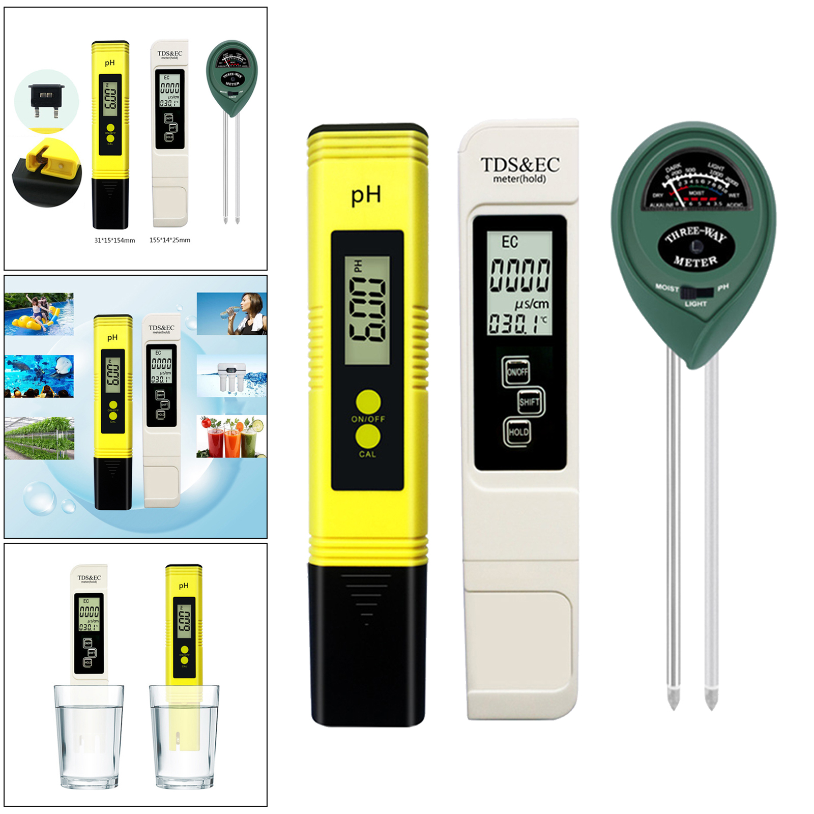 Premium Digital PH Meter TDS PPM Meter PH Tester EC and Temp Measurement High Accuracy 0-14 PH Lawn