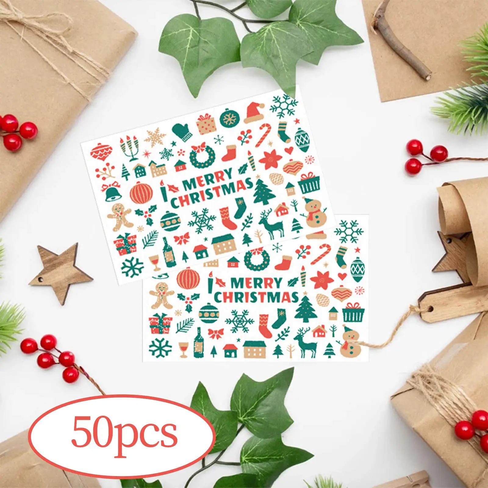 50x Cute Merry Christmas Cards Greeting Cards Christmas Tree Snowman Gift Projects for Holiday Festival Birthday Wedding Party