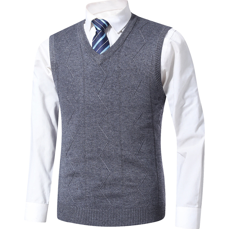 Description Picture 6 of item2023 New Autumn Men's Vest Knitted Sweater Korean Fashion Wool Sweater Vest Midlife Jacquard Business Casual V-neck Tank Tops