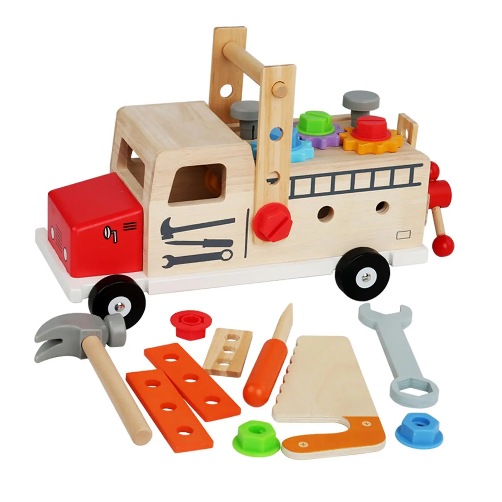 Construction Toy Wood Kids Tool Set Stem Montessori Pretend Play Tool Kits for Kid 3 4 5 6 Years Old Children Xmas Present