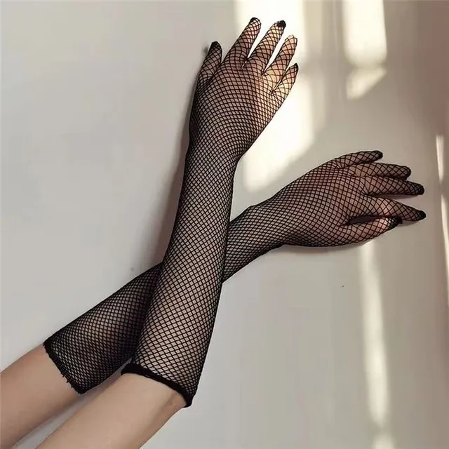 Women Sexy Black Fishnet Mesh Long Gloves Nylon High Elastic Full Finger  Lace Hand Gloves Party Stage Exotic Costume Oversleeves - AliExpress