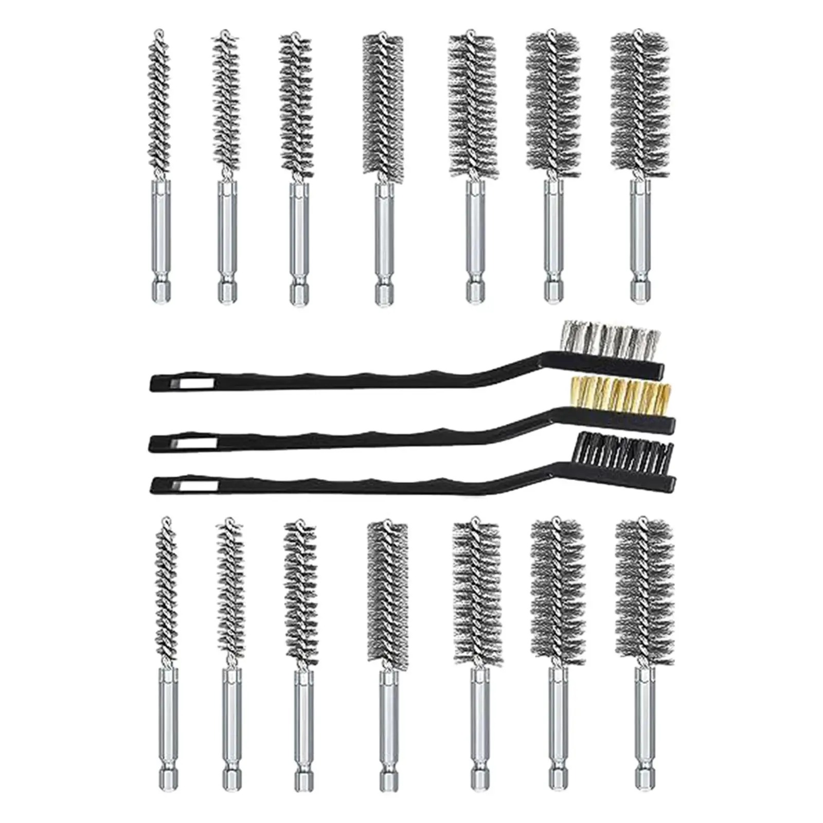 Bore Brush Set Accessories Different Sizes Sturdy with Handle Durable Metal 1/4 inch Hex Shank for Power Drill Impact Driver