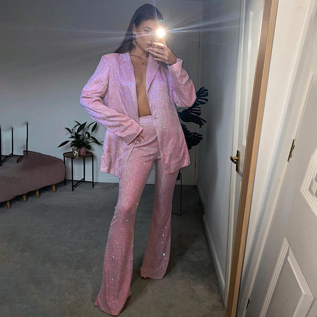 Luxury Glitter Blazer Set Plus Size Shiny Sparkly Pink Pant Suit Birthday  Wedding Cocktail Party Christmas New Year Stage Outfit - Pant Suits -  AliExpress