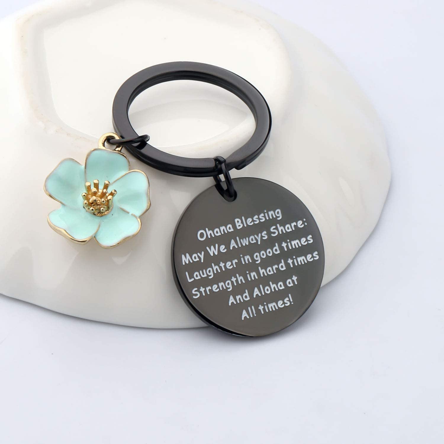 Ohana Keychain Segen Geschenke Hibiscus Charme Keychain Hawaiian Ohana Schmuck Geschenk für Familie Jungen Mädchen – Detail 2