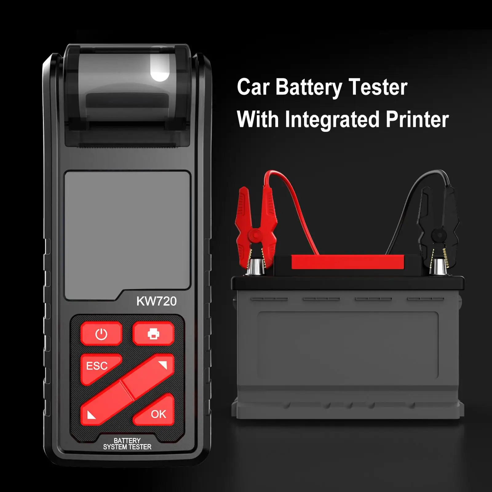 KW720 Car Battery Tester with Print Function 6V 12V 24V Battery Load Tester 100-2000CCA Battery Analyzer for Cars ATV SUV
