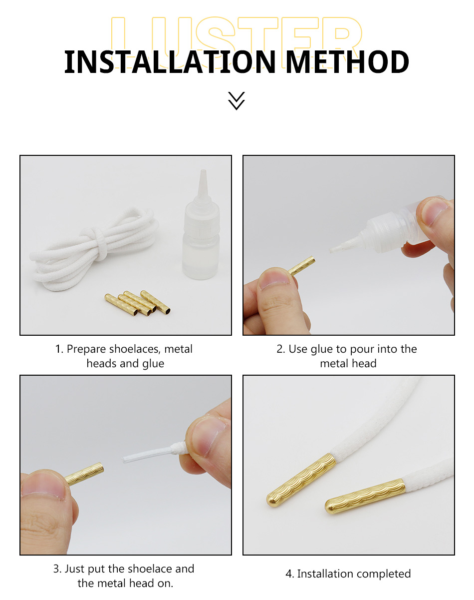 4 stücke/1 Set Neue 4x22mm Crescent Close Mund Typ Schnürsenkel Metall Aglets Tipps DIY Nahtlose kleidung Schnürsenkel Ende Kopf Schuh Dekorationen – Detail 3