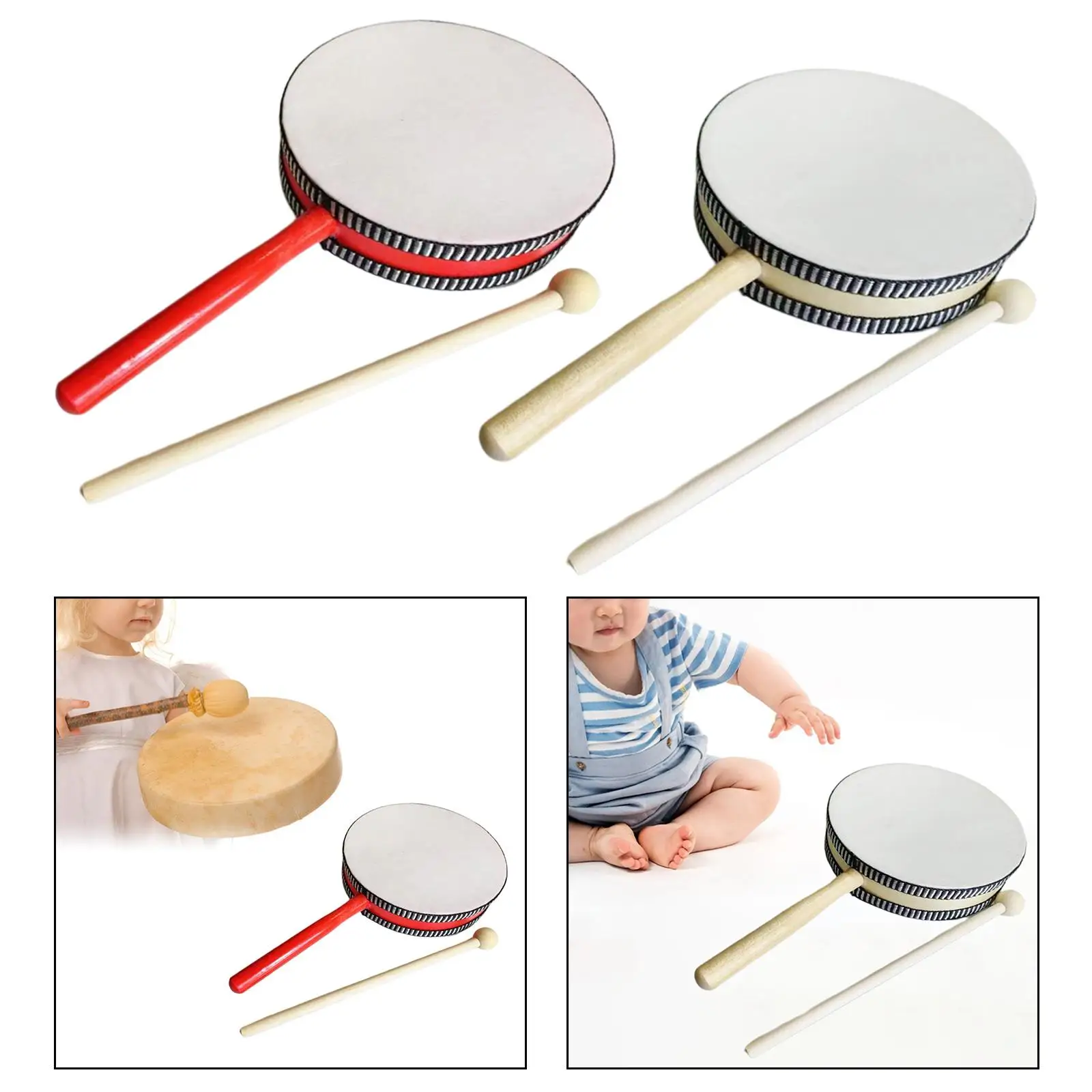 6 inch Kids Drum Early Learning Musical Instruments Tambourine Montessori Percussion Toy for Home Party Supplies Children