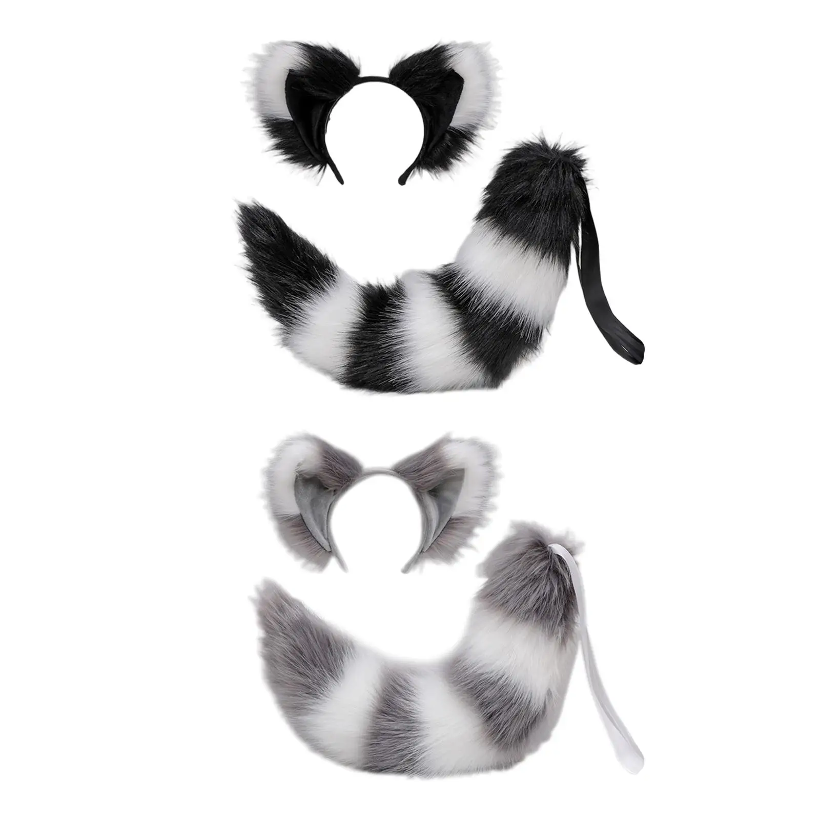 Plush Cats Ears Hair Hoop Long Tail Cosplay Animal Dress up Props Toys Costume Headwear for Halloween Birthday Stage Shows Party