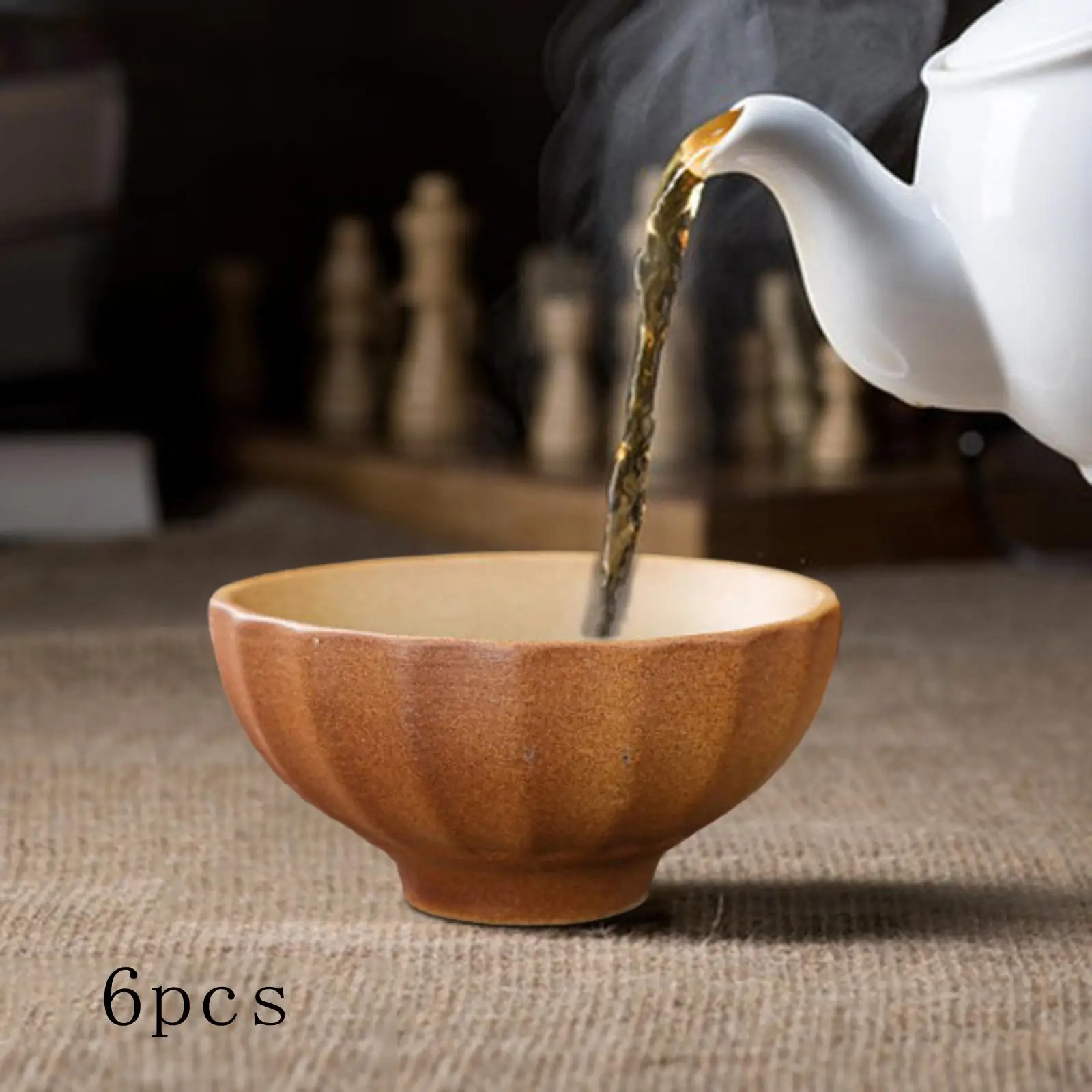 6 Pieces Japanese Cup Set Stoves Boiled Tea Traditional Petal Shape Kung Fu Tea Cup Mug for Hotel Cafe Home Office Matcha Tea