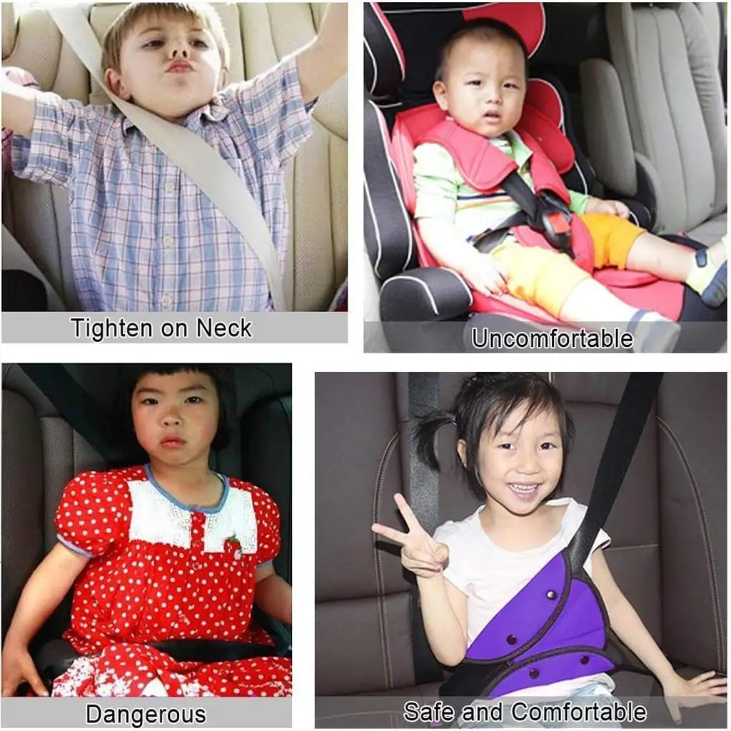 4X Kids Car Safety Seatbelt Adjuster Universal Seat Belt Triangle Holder  Gray