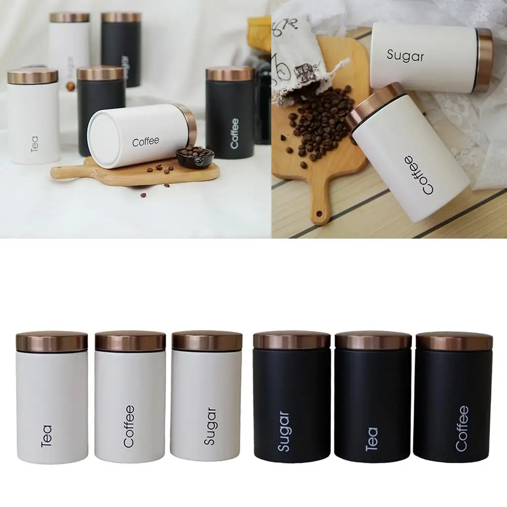 3  Galvanized iron Kitchen Countertop Storage Jars for Sugar Coffee