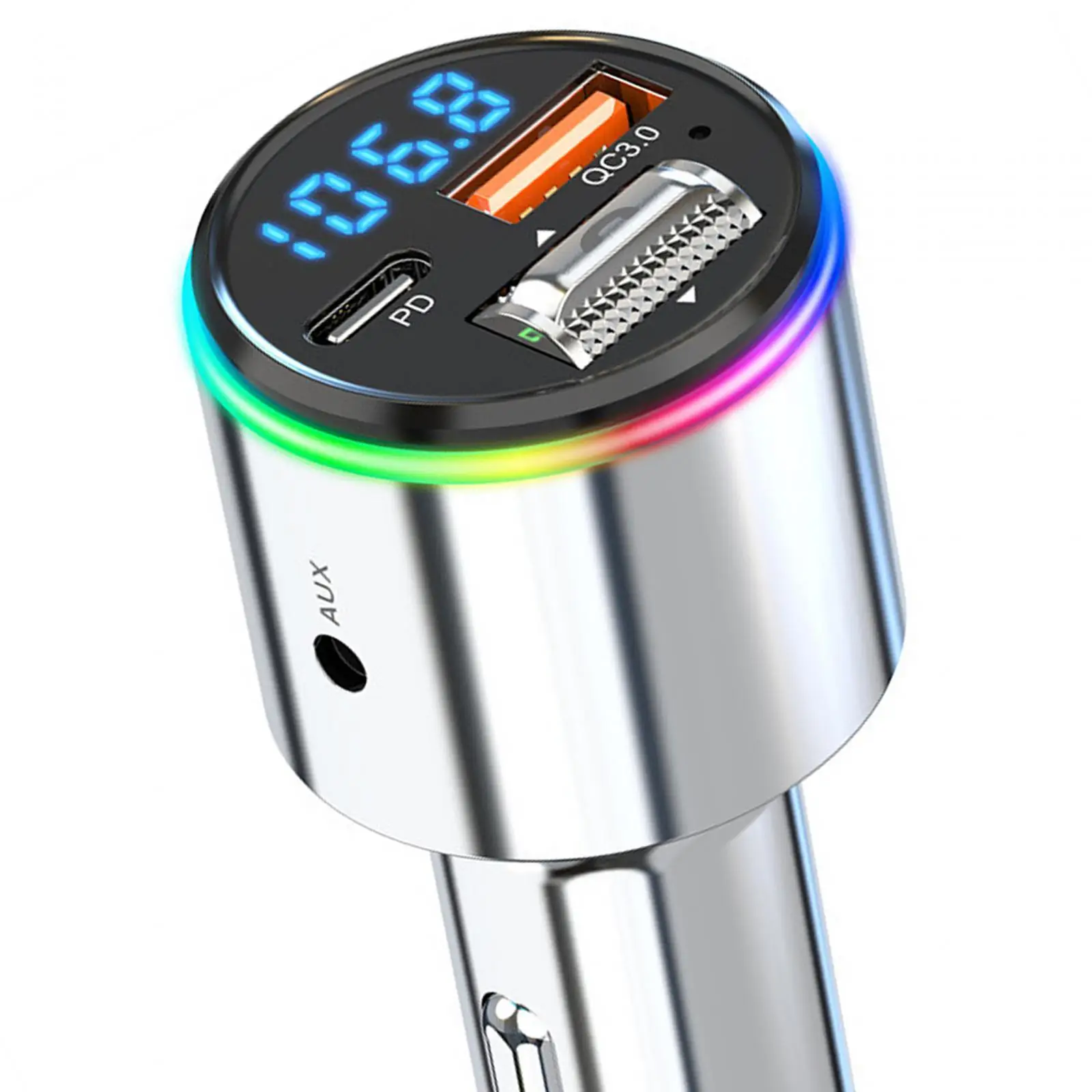 V5.3 FM Transmitter for Car BC1.2 Universal with RGB Color with Mic Bluetooth Car Adapter Music Player for Truck Car SUV