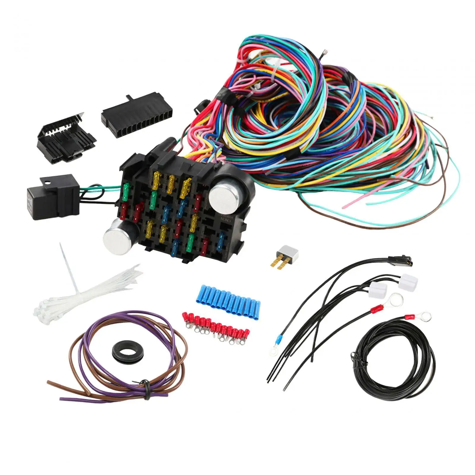 Universal Wiring Harness Kit Parts Extra Long Wires Stable Performance Direct Replaces 21 Circuit Wiring Harness for Car