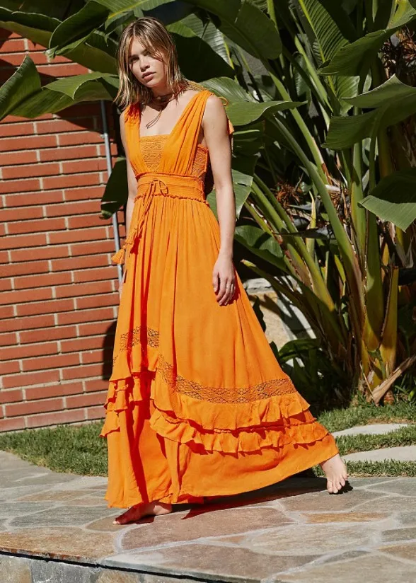 2023 Summer Beach Dress Sleeveless Cotton Maxi Dresses Boho Style Solid Color Lace Ruffled Sundress Mujer Vestidos