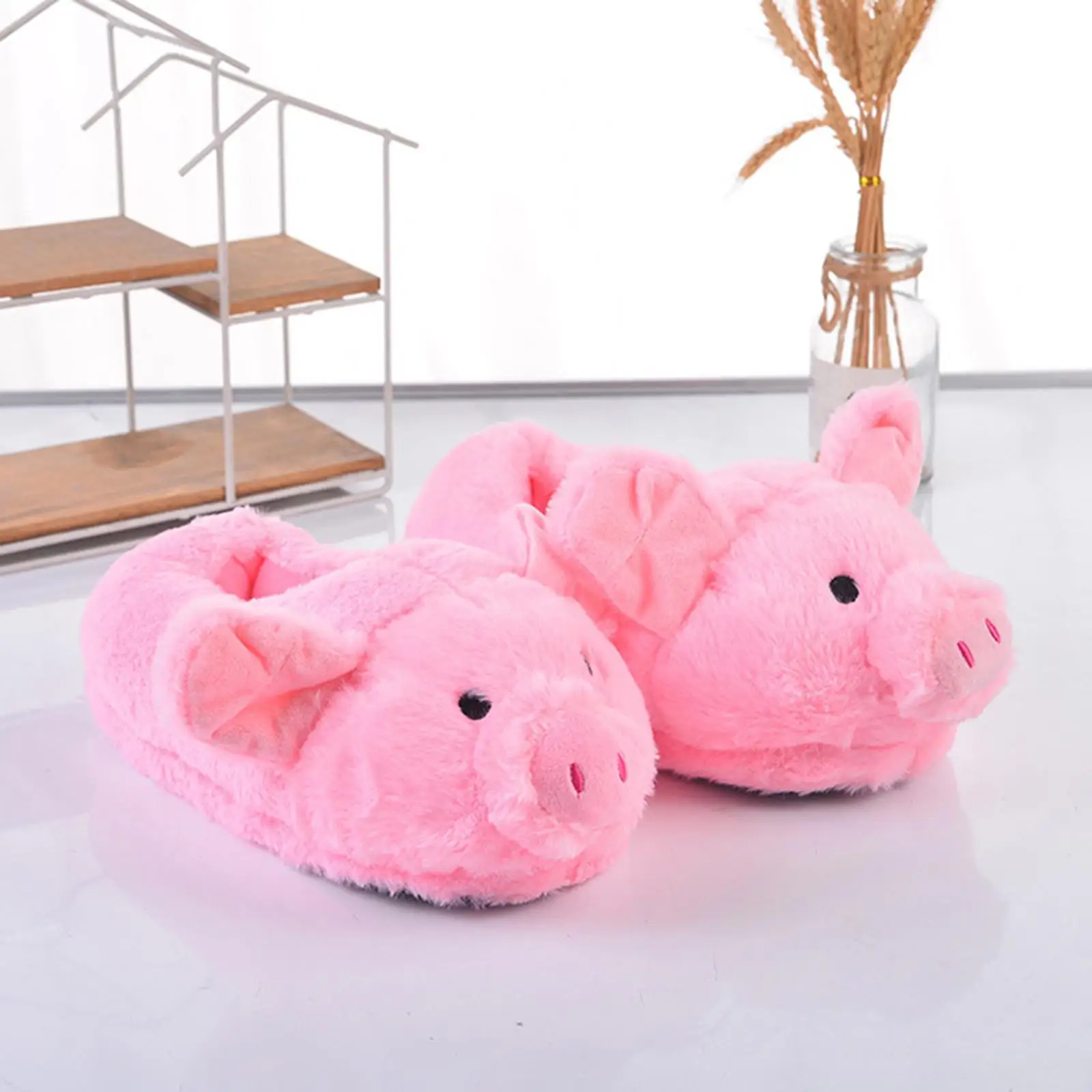 Women Plush Flying Pig Slipper Size 9-10 Fluffy House Shoe Faux Fur Piglet Wing 