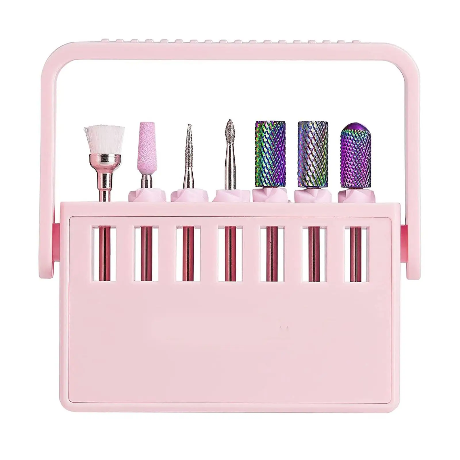 Nail Drill Bits Holder Adjustable Stand Acrylic Nails Manicure Tool Small Nail Art Tool 7 Holes Storage Container for Salon Home