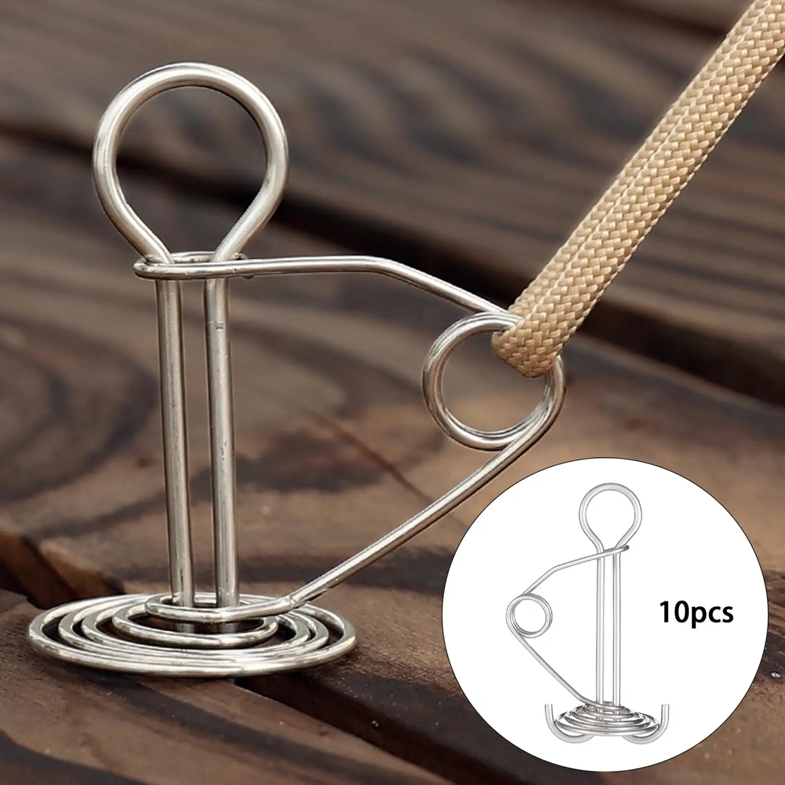 10PCS Stainless Steel Spring Octopus Deck Peg Spiral Shaped Durable Rope Buckle Tent Hooks Board Pegs for Camping Hiking