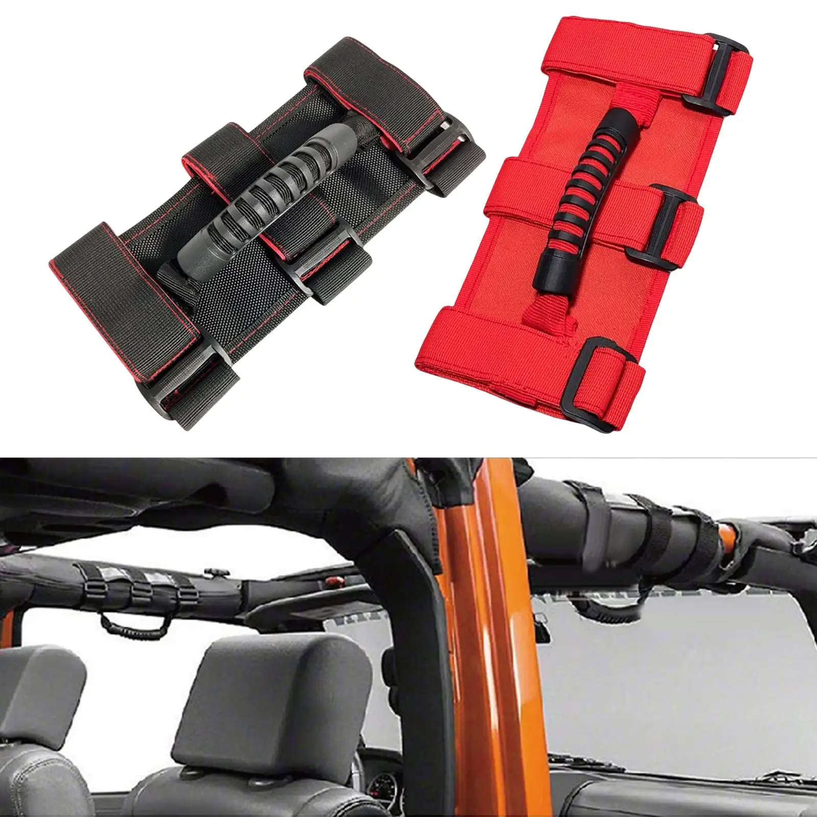 Roll Bar Grab Handles Grip Handle Replace with 3 Straps Oxford Cloth for JK Yj Jlu ATV