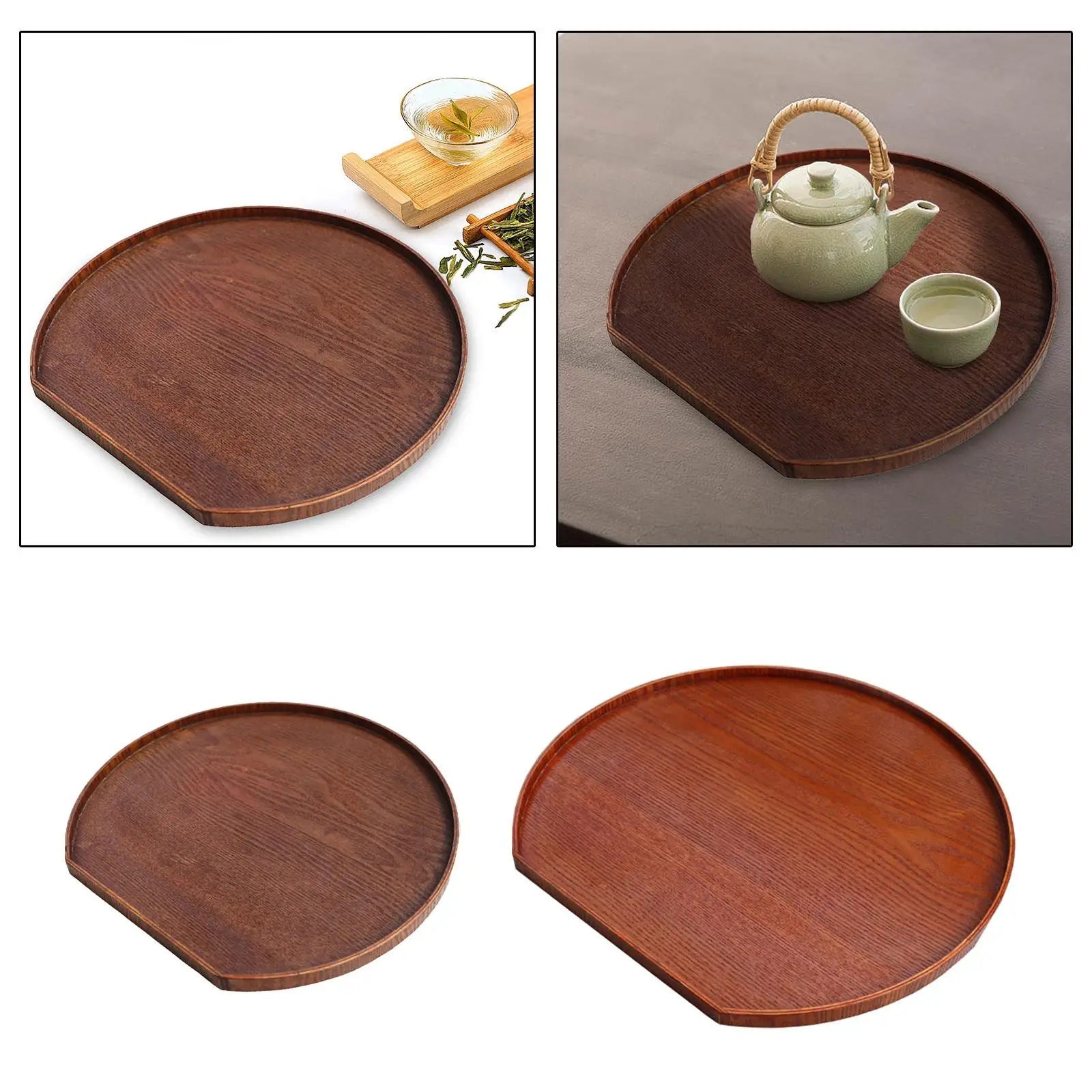 Wood Serving Tray Round Modern with Rim for Centerpiece Living Room Ottoman