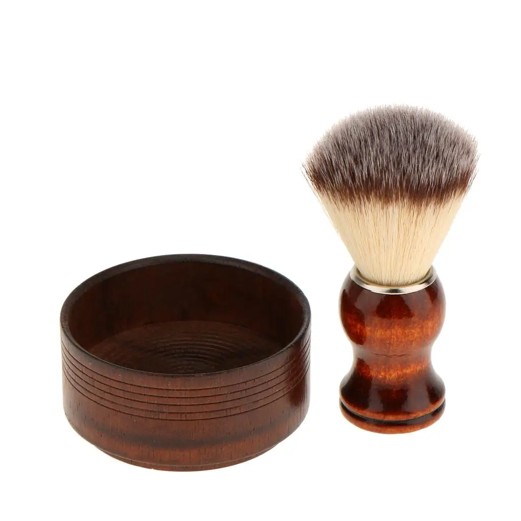 Wooden Shaver Bowl Soap Cup Mug & Facial Shaving Brush Tool for Men