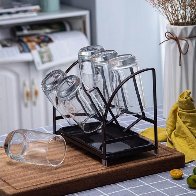 1pc Black Iron Home Use Cup Drying Rack, Living Room Glass Cup Storage Rack,  Hanging Cup Holder For 6 Cups In Kitchen